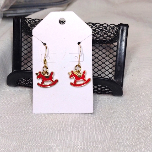 Red Rocking Horse Earrings - Picture 2 of 2